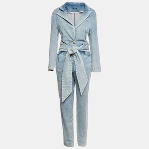 Balmain Paris Blue Denim Belted Jumpsuit L